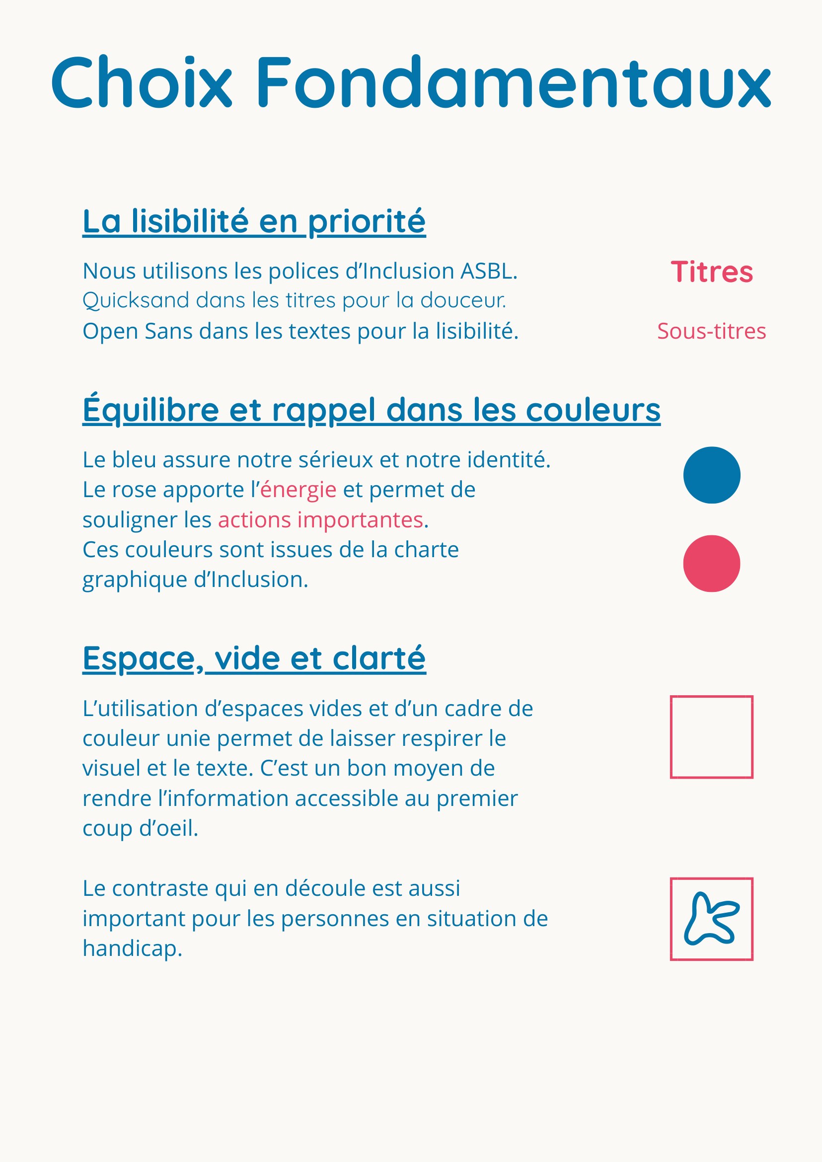 Page quatre du guide de communication, consacrée aux choix fondamentaux